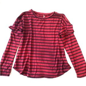 Striped Ruffle Sleeve Top - Red and Navy